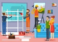 Construction Workers Flat Composition Poster