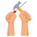 Construction workers hands holding tools Royalty Free Stock Photo