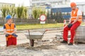 Construction workers having a break Royalty Free Stock Photo