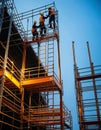 Construction Workers on Scaffolding at Dusk Royalty Free Stock Photo