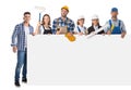 Construction workers holding blank banner Royalty Free Stock Photo