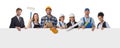 Construction workers holding blank billboard Royalty Free Stock Photo