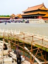 Construction workers inside Beijing Forbidden City Royalty Free Stock Photo