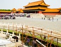 Construction workers inside Beijing Forbidden City Royalty Free Stock Photo