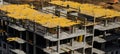 Construction workers installing mounting horizontal formwork on Royalty Free Stock Photo