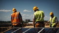 Construction workers installing solar panels on site, generative ai Royalty Free Stock Photo