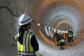 Construction workers at the Jakarta MRT Tunnel Phase 2 project. Royalty Free Stock Photo