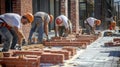 Construction Workers Laying Bricks on a New Building Royalty Free Stock Photo