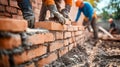 Construction Workers Laying Bricks on a Wall Royalty Free Stock Photo