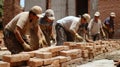 Construction Workers Laying Bricks for a Wall Royalty Free Stock Photo