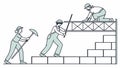 Construction workers lifting a beam illustration, teamwork, labor, vector design Generative AI Royalty Free Stock Photo