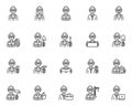 Construction workers line icons set