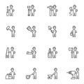 Construction workers line icons set Royalty Free Stock Photo