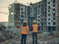 Construction Workers Operating Drone at Site Royalty Free Stock Photo