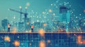 Construction Workers Overseeing Smart City Development at Dusk Royalty Free Stock Photo
