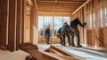 Construction Workers in a Partially Built House Royalty Free Stock Photo