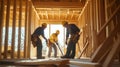 Construction Workers in a Partially Built House Framing Royalty Free Stock Photo