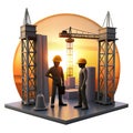 Construction workers planning on site at sunset, modern building project Royalty Free Stock Photo