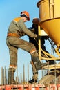 Construction workers pouring concrete in form Royalty Free Stock Photo