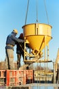 Construction workers pouring concrete in form Royalty Free Stock Photo