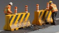 Construction workers safety barriers roadwork zones traffic cones engineering project industrial site Royalty Free Stock Photo