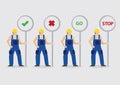 Construction Workers with Sign Posts Vector Illustration