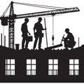 Construction Workers Silhouette Illustration Busy Site on Rooftop Royalty Free Stock Photo