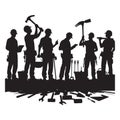 Construction Workers Silhouette Vector Art with Tools Illustration Royalty Free Stock Photo