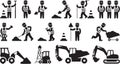 Construction Workers Silhouettes with Tools and Equipment on a Transparent Backdrop Royalty Free Stock Photo