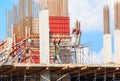 Construction workers site and building of housing at laborer work outdoor. which has sky background with copy space add text Royalty Free Stock Photo