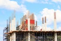 Construction workers site and building of housing at laborer work outdoor. which has sky background with copy space add text Royalty Free Stock Photo