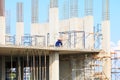 Construction workers site and building of housing at laborer work outdoor. which has sky background with copy space add text Royalty Free Stock Photo