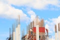 Construction workers site and building of housing at laborer work outdoor. which has sky background with copy space add text Royalty Free Stock Photo