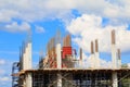 Construction workers site and building of housing at laborer work outdoor. which has sky background with copy space Royalty Free Stock Photo