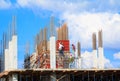 Construction workers site and building of housing at laborer work outdoor. which has sky background with copy space