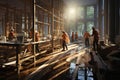 Construction workers skillfully renew a space, showcasing the artistry of renovation in progress. Ai generated Royalty Free Stock Photo