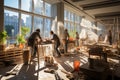 Construction workers skillfully renew a space, showcasing the artistry of renovation in progress. Ai generated Royalty Free Stock Photo