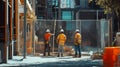 Construction Workers Standing in Front of a Chain Link Fence Royalty Free Stock Photo