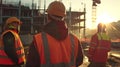 Construction Workers at Sunset. AI generated Royalty Free Stock Photo