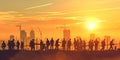 Construction workers at sunset background, Happy Labor Day - Ai Generated Royalty Free Stock Photo