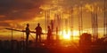 Construction workers at sunset background, Happy Labor Day - Ai Generated Royalty Free Stock Photo