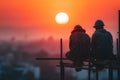 Construction Workers at Sunset Reflecting Urban Development and Teamwork Generative AI Royalty Free Stock Photo