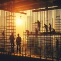 Construction Workers at Sunset Royalty Free Stock Photo