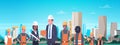 Construction Workers Team Over Modern City Background Horizontal Banner