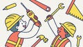 Construction Workers with Tools, Teamwork Building Industry, vector design Generative AI Royalty Free Stock Photo