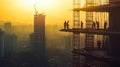 Construction Workers Under the Blazing Sun on High-Rise Building Royalty Free Stock Photo