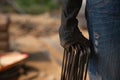 Construction workers work on steel bending machine Royalty Free Stock Photo