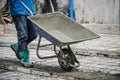 Construction workers are working on the job site with a cement cart Royalty Free Stock Photo