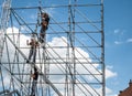 Construction workers working on scaffolding