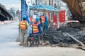 Construction workers working in site bridge piling